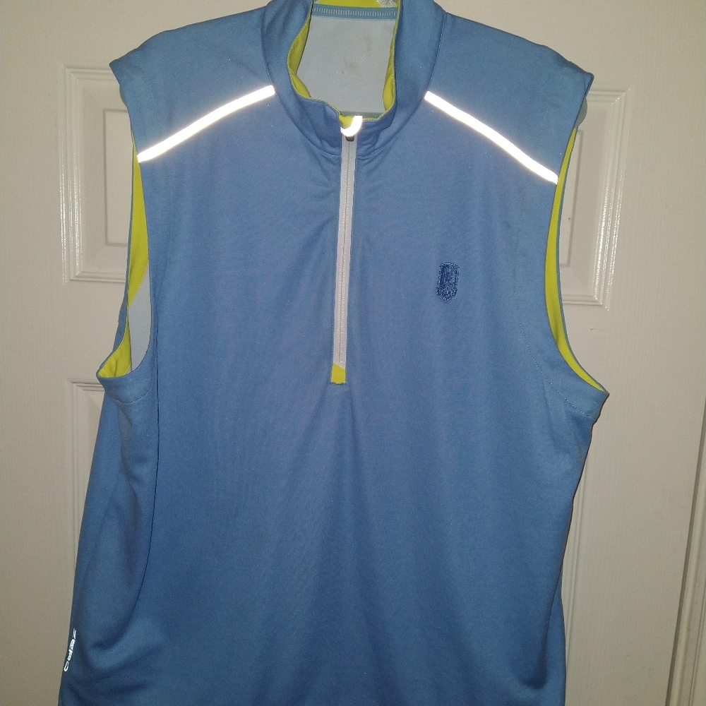 Light Blue Sleeveless Performance Vest with Lime Trim